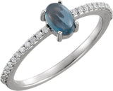 Platinum Oval Natural London Blue Topaz & Natural Diamond Accented Cabochon Ring