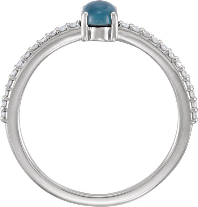 Platinum Oval Natural London Blue Topaz & Natural Diamond Accented Cabochon Ring - view 2
