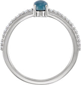 14K Gold Oval Natural London Blue Topaz & Natural Diamond Accented Cabochon Ring - White Gold - view 2