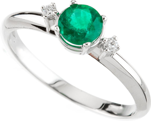 14K Gold Round Natural Emerald & Natural Diamond Accented Ring – 5mm Stones - view 5