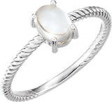 14K Gold Oval Natural Rainbow Moonstone Cabochon Ring - White Gold