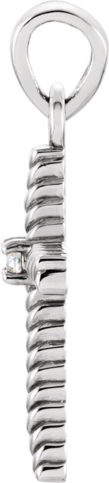 Platinum Round Natural Diamond Rope Cross Pendant - view 4