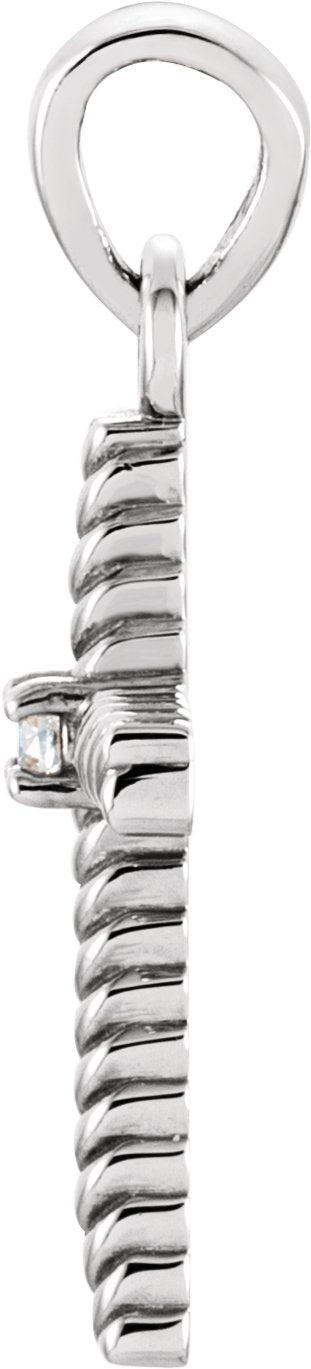 Platinum Round Natural Diamond Rope Cross Pendant - view 4