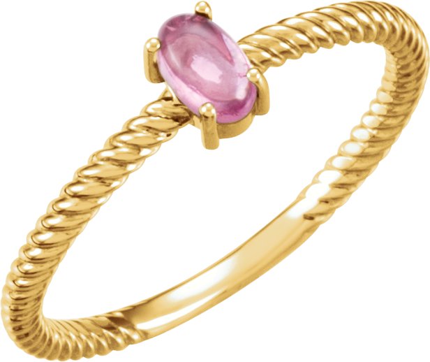 14K Gold Oval Natural Pink Tourmaline Cabochon Ring - Yellow Gold