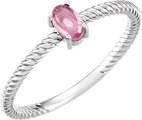 Platinum Oval Natural Pink Tourmaline Cabochon Ring