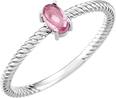 Platinum Oval Natural Pink Tourmaline Cabochon Ring