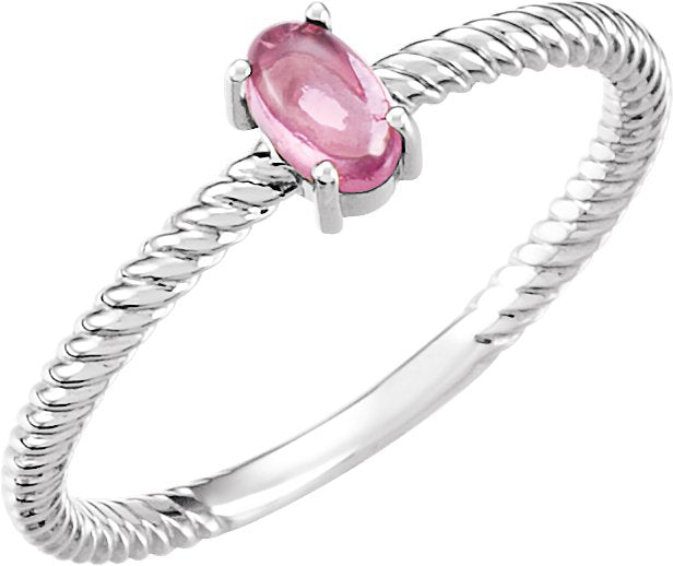 Platinum Oval Natural Pink Tourmaline Cabochon Ring