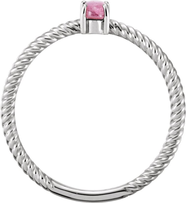 14K Gold Oval Natural Pink Tourmaline Cabochon Ring - White Gold - view 2