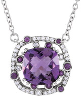Platinum Cushion Natural Amethyst & Natural Diamond Halo-Style Necklace