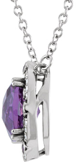 Platinum Cushion Natural Amethyst & Natural Diamond Halo-Style Necklace - view 2