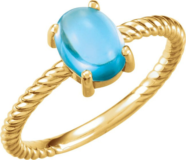 14K Gold Oval Natural Swiss Blue Topaz Cabochon Ring – 8x6mm - Yellow Gold