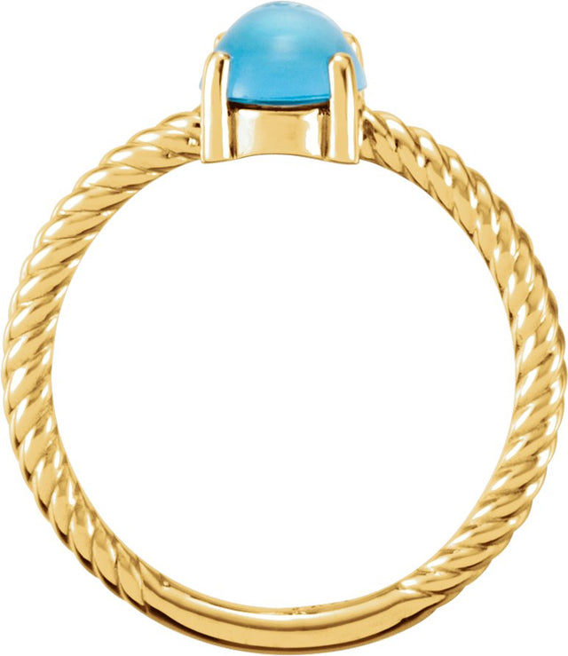 14K Gold Oval Natural Swiss Blue Topaz Cabochon Ring – 8x6mm - Yellow Gold - view 2