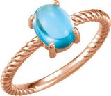 14K Gold Oval Natural Swiss Blue Topaz Cabochon Ring – 8x6mm - Rose Gold