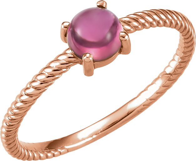 14K Gold Oval Natural Pink Tourmaline Cabochon Ring - Rose Gold
