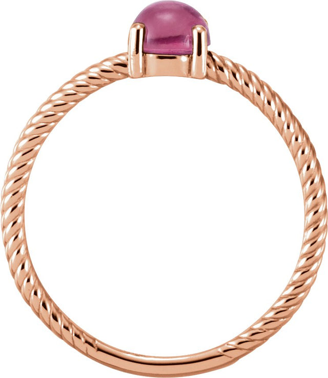14K Gold Oval Natural Pink Tourmaline Cabochon Ring - Rose Gold - view 2