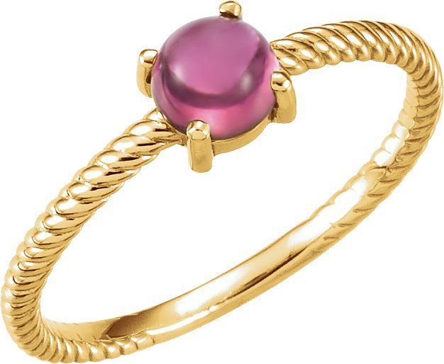 14K Gold Oval Natural Pink Tourmaline Cabochon Ring - Yellow Gold