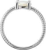 14K Gold Round Natural White Opal Cabochon Ring – 7mm Stones - White Gold - view 2