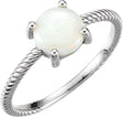 Platinum Round Natural White Opal Cabochon Ring