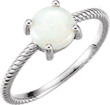 Platinum Round Natural White Opal Cabochon Ring