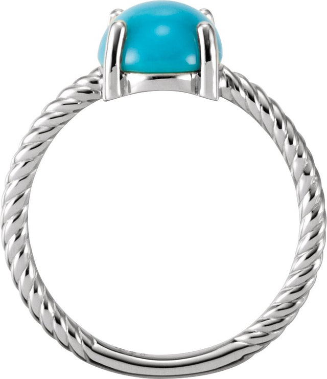 Platinum Oval Natural Turquoise Cabochon Ring - view 2