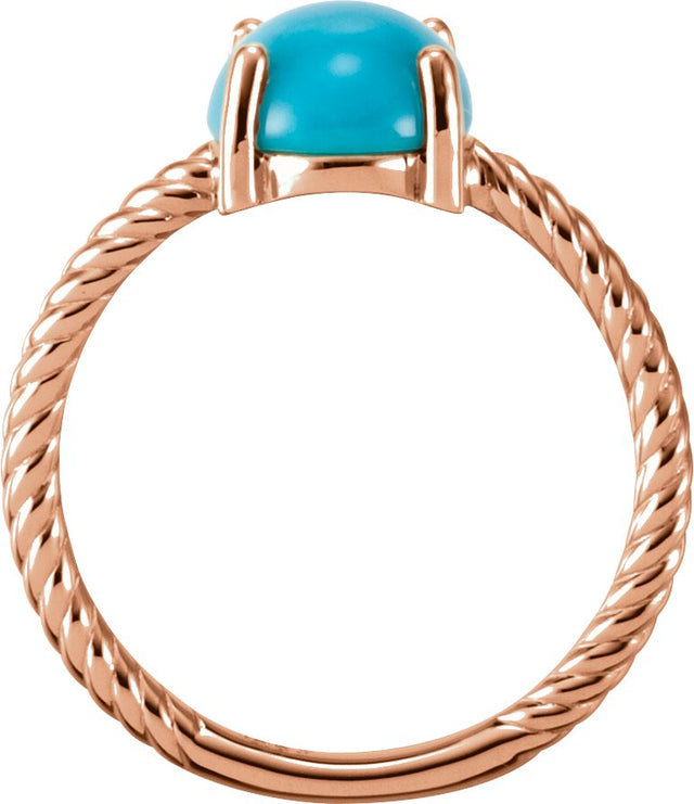 14K Gold Oval Natural Turquoise Cabochon Ring - Rose Gold - view 2