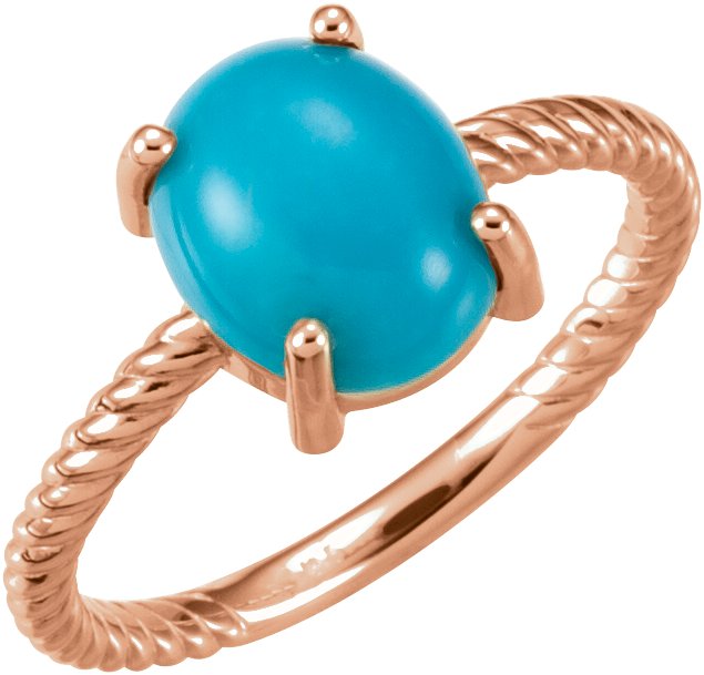 14K Gold Oval Natural Turquoise Cabochon Ring - Rose Gold