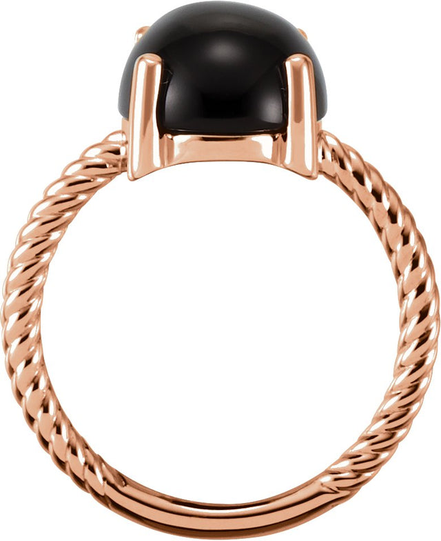 14K Gold Oval Natural Black Onyx Cabochon Ring – 12x10mm - Rose Gold - view 2
