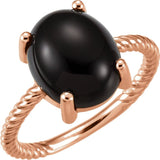 14K Gold Oval Natural Black Onyx Cabochon Ring – 12x10mm - Rose Gold