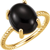 14K Gold Oval Natural Black Onyx Cabochon Ring – 12x10mm - Yellow Gold