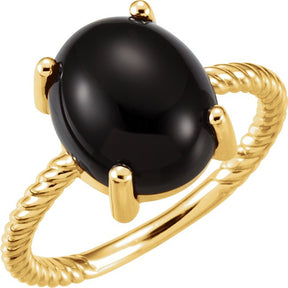 14K Gold Oval Natural Black Onyx Cabochon Ring – 12x10mm - Yellow Gold