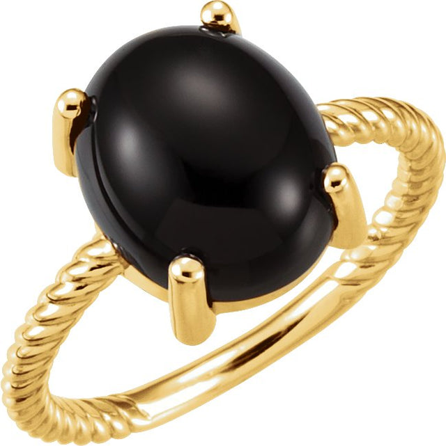 14K Gold Oval Natural Black Onyx Cabochon Ring – 12x10mm - Yellow Gold
