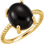 14K Gold Oval Natural Black Onyx Cabochon Ring – 12x10mm - Yellow Gold