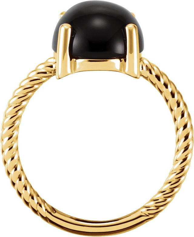 14K Gold Oval Natural Black Onyx Cabochon Ring – 12x10mm - Yellow Gold - view 2