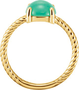 14K Gold Round Natural Green Chrysoprase Cabochon Ring – 8mm Stones - Yellow Gold - view 2