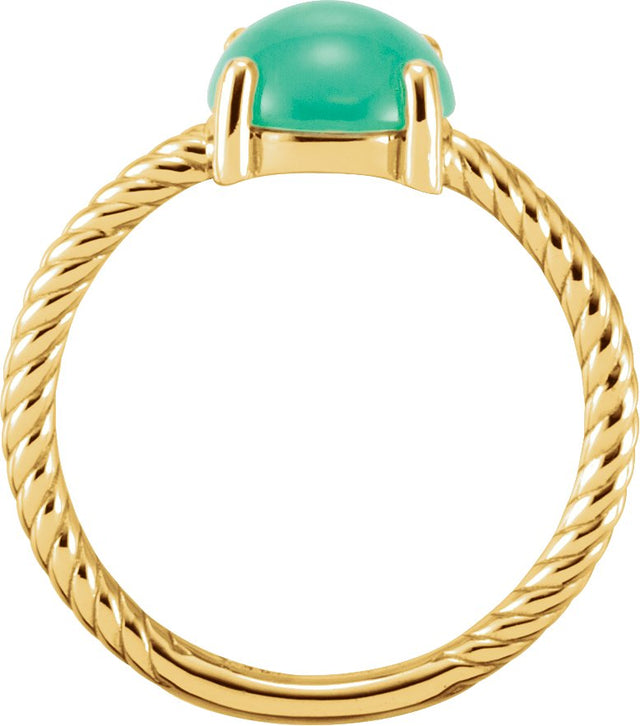 14K Gold Round Natural Green Chrysoprase Cabochon Ring – 8mm Stones - Yellow Gold - view 2