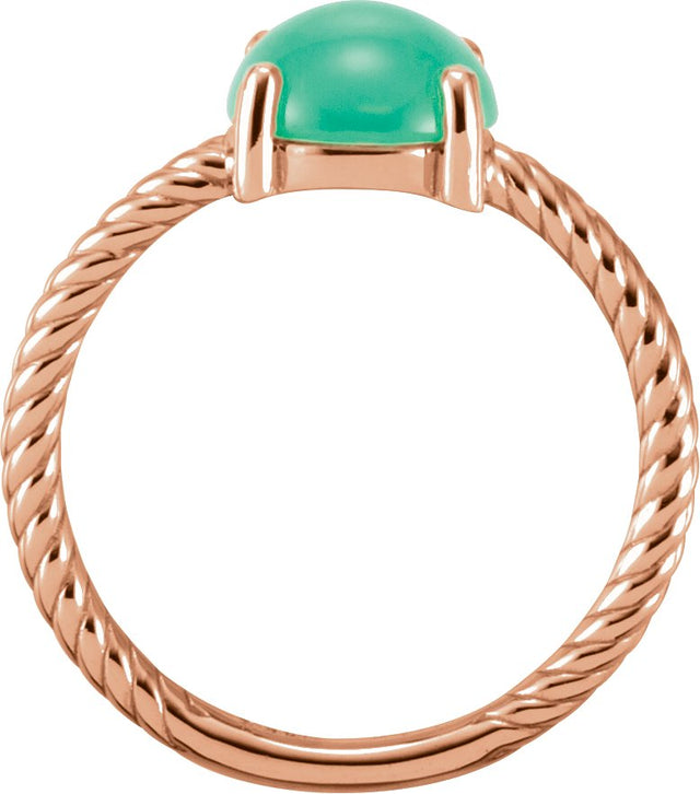 14K Gold Round Natural Green Chrysoprase Cabochon Ring – 8mm Stones - Rose Gold - view 2