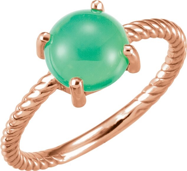 14K Gold Round Natural Green Chrysoprase Cabochon Ring – 8mm Stones - Rose Gold