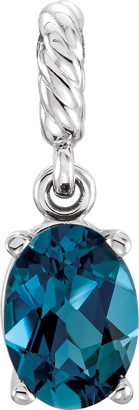14K Gold Oval Natural London Blue Topaz Rope Pendant - White Gold