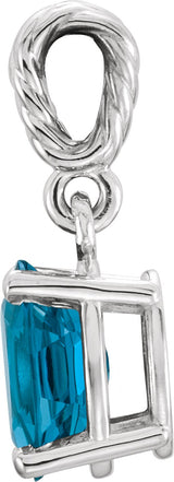 14K Gold Oval Natural London Blue Topaz Rope Pendant - White Gold - view 2