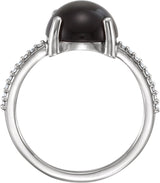 Platinum Oval Natural Black Onyx & Natural Diamond Accented Cabochon Ring - view 2