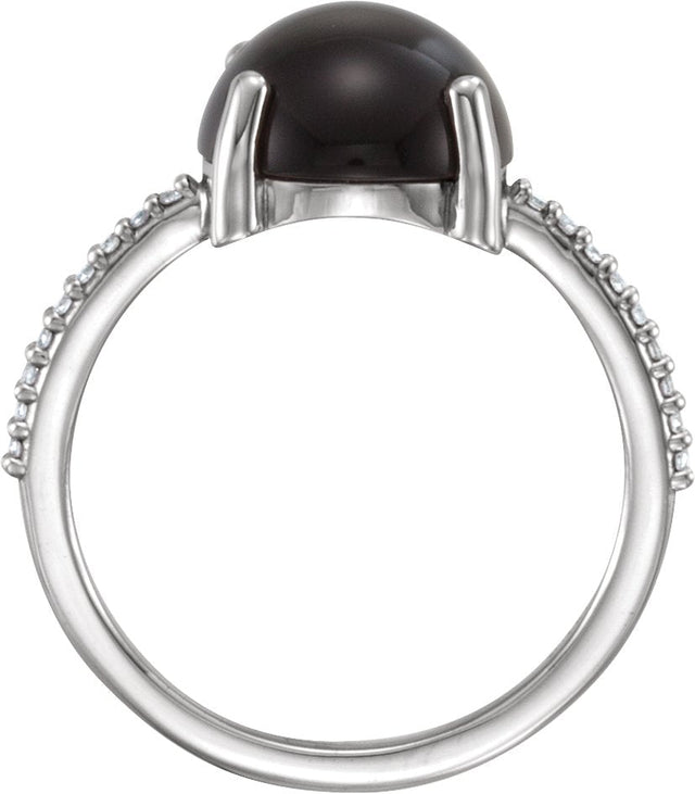 Platinum Oval Natural Black Onyx & Natural Diamond Accented Cabochon Ring - view 2