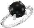 Platinum Oval Natural Black Onyx & Natural Diamond Accented Cabochon Ring