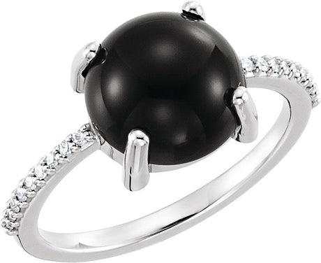 Platinum Oval Natural Black Onyx & Natural Diamond Accented Cabochon Ring
