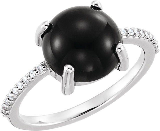 Platinum Oval Natural Black Onyx & Natural Diamond Accented Cabochon Ring