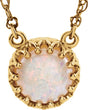 14K Gold Round Natural White Opal Cabochon Crown Necklace - Yellow Gold