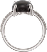 Platinum Oval Natural Black Onyx & Natural Diamond Accented Cabochon Ring - view 2