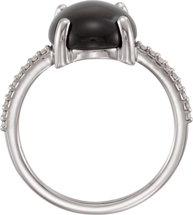 Platinum Oval Natural Black Onyx & Natural Diamond Accented Cabochon Ring - view 2