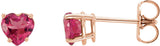 14K Gold Natural Pink Tourmaline Heart 4-Prong Stud Earrings - Rose Gold