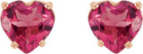 14K Gold Natural Pink Tourmaline Heart 4-Prong Stud Earrings - Rose Gold - view 2