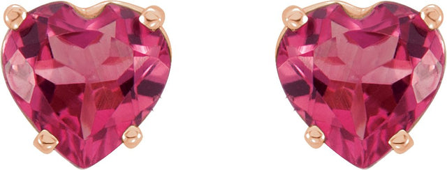 14K Gold Natural Pink Tourmaline Heart 4-Prong Stud Earrings - Rose Gold - view 2